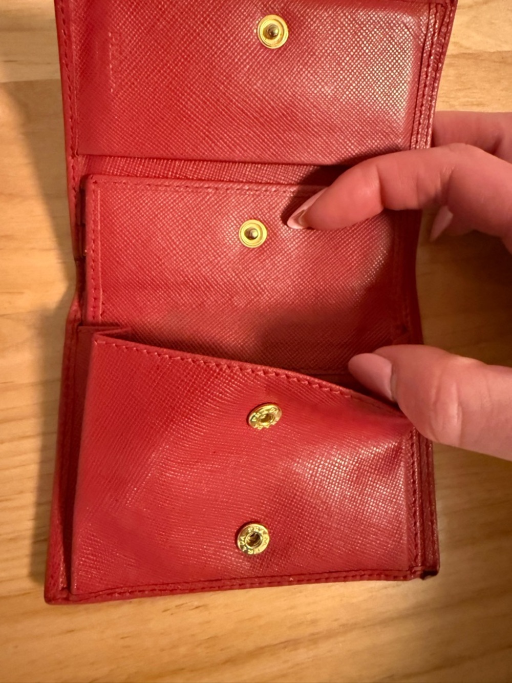 Prada Red Saffiano Leather Compact Wallet Card Holder with Gold Logo with Box - Picture 15 of 16